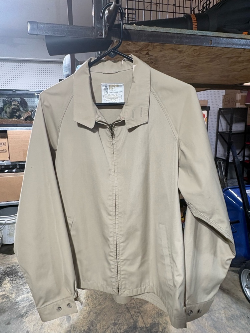 LONDON FOG Work Jacket Mens 42 Long Khaki Zip Up Unlined